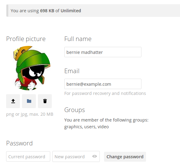 screenshot of user's Personal settings page